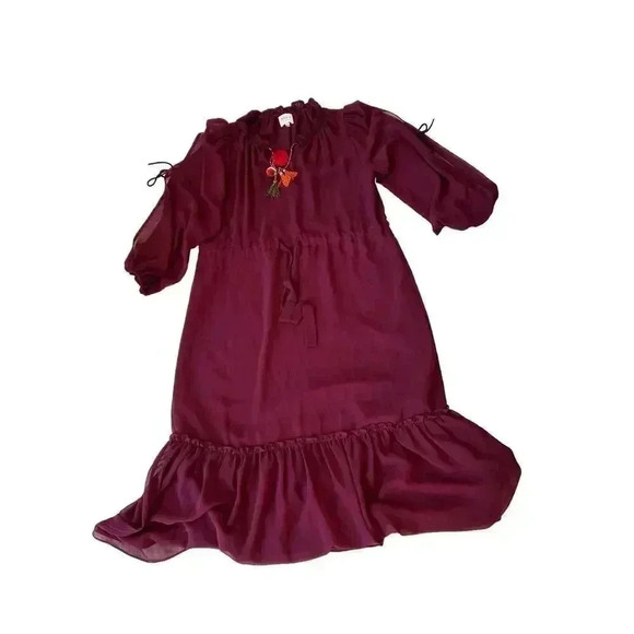 Misa Los Angeles Dress Maroon Tereza Dress Boho Peasant Oversized Dress Size XS - Picture 2 of 16